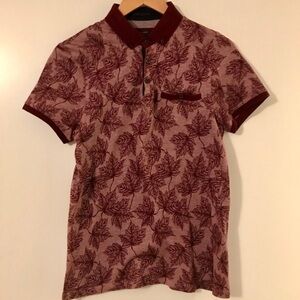 Ted Baker London Maroon Leaf-Print Polo